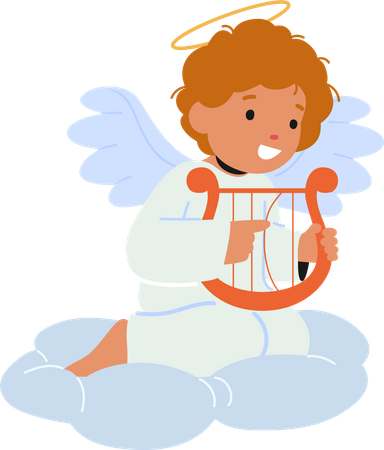 Bébé ange avec harpe  Illustration