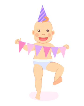 Bebé celebrando su primer cumpleaños  Ilustración