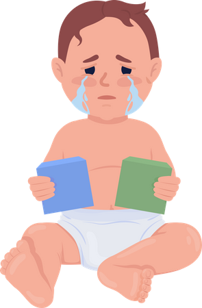 Bebê chorando com blocos de brinquedo  Ilustração