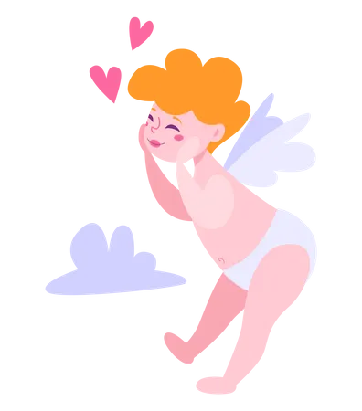 Lindo Cupido Para El Dia De San Valentin Cupido Bebe Con Arco Y Flecha Pequeno Angel Ilustracion De Vector Aislado En Estilo De Dibujos Animados Ilustración