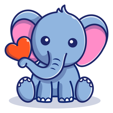 Bebê elefante com coração  Ilustração