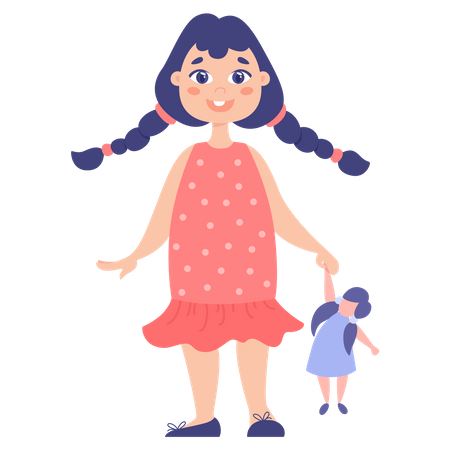 Petite fille avec poupée  Illustration