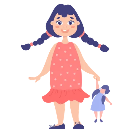 Petite fille avec poupée  Illustration