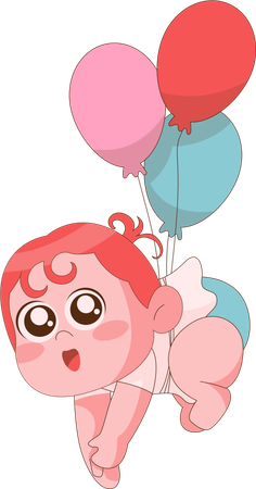 Petite fille volant avec des ballons  Illustration