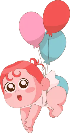 Petite fille volant avec des ballons  Illustration