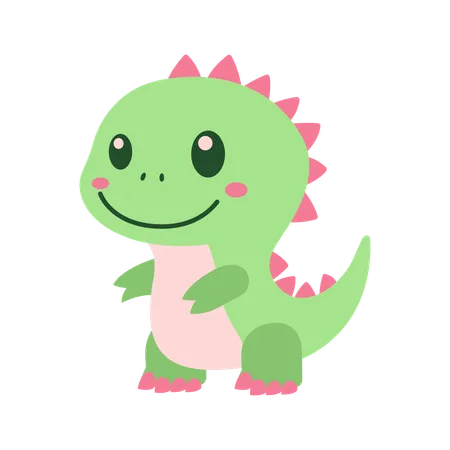 Bebê fofo dinossauro Dino com expressão sorridente  Ilustração