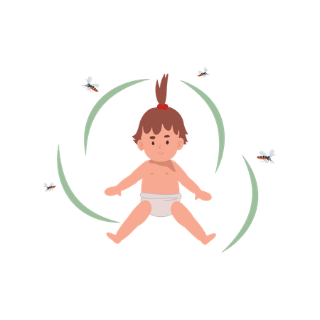 Bebê fofo protegido contra mosquitos Zika  Ilustração