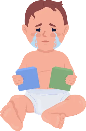Bebé llorando con bloques de juguete  Ilustración