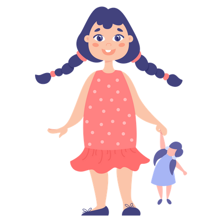 Niña con muñeca  Ilustración