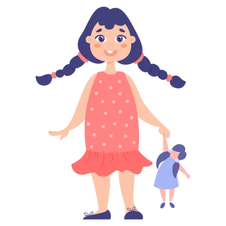 Niña con muñeca  Ilustración