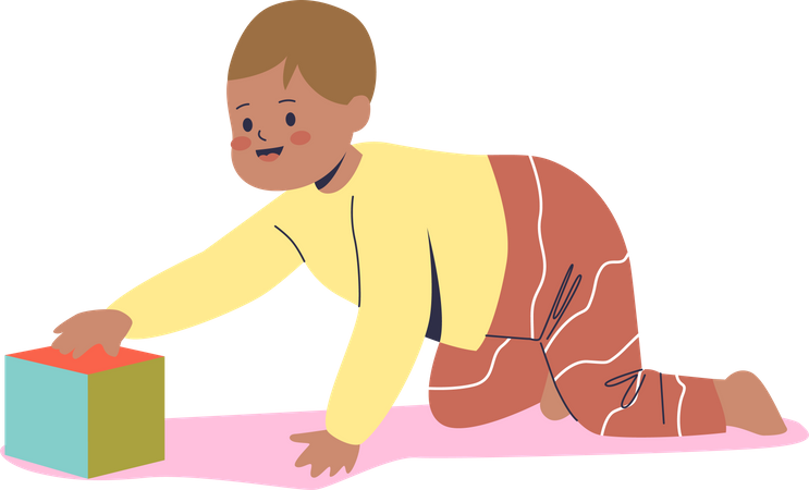 Bébé rampant jouant avec un jouet cube  Illustration