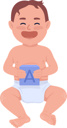 Bebé riendo con cubo de letras  Ilustración