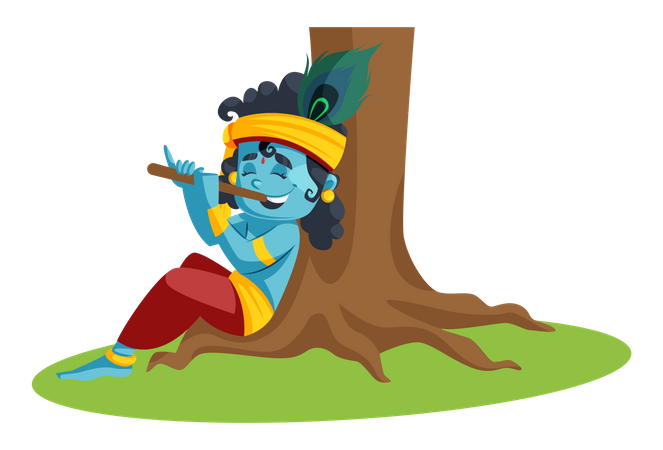 Bébé Seigneur Krishna jouant avec la flûte  Illustration
