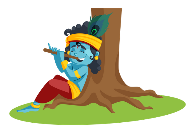 Bebé Señor Krishna tocando con flauta  Ilustración