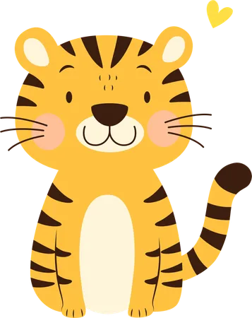 Personagem animal tigre bebê com expressão feliz  Ilustração