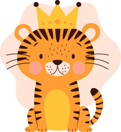 Animal bebê tigre usando coroa  Ilustração