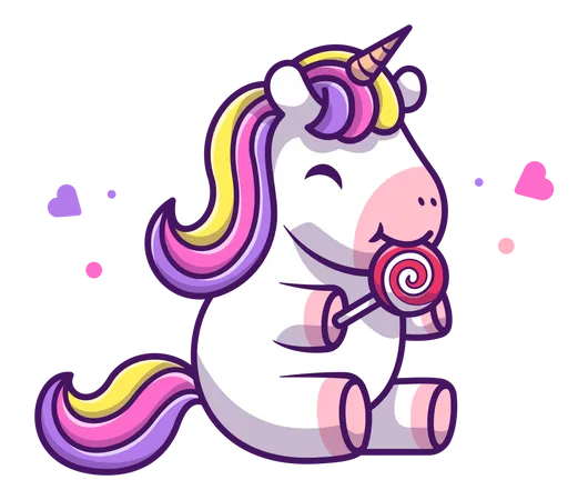 Bebé unicornio comiendo dulces  Ilustración