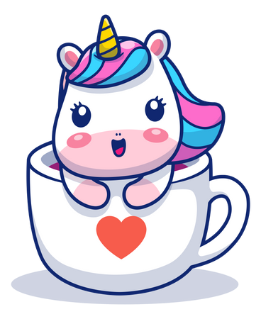 Unicornio bebé en taza de café  Ilustración