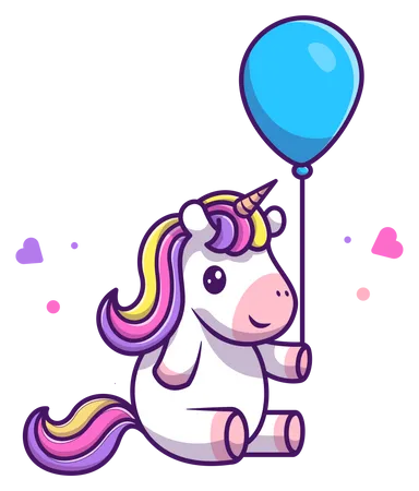 Bebé unicornio jugando con globo  Ilustración