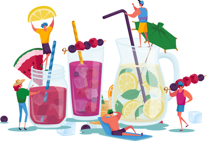 Beber bebidas geladas durante o verão  Ilustração