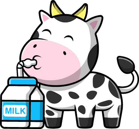 Vaca Bebe Leche Con Pajita  Ilustración