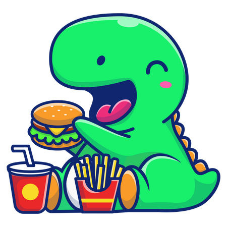 Bébés dinosaures mangeant un hamburger  Illustration