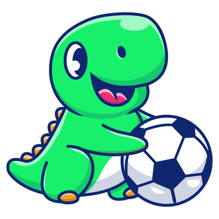 Dinosaurios bebes jugando con pelota  Ilustración