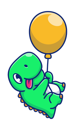 Dinosaurios bebé sosteniendo un globo  Ilustración