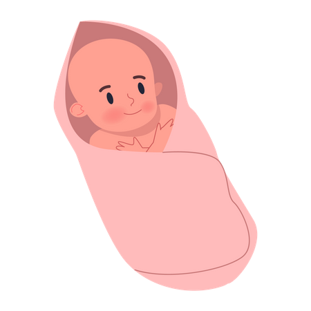 Bebezinho fofo deitado no swaddle  Ilustração