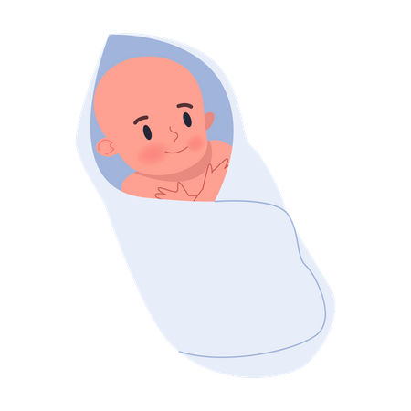 Bebezinho fofo deitado no swaddle. Criança recém-nascida. Garoto de branco  Ilustração