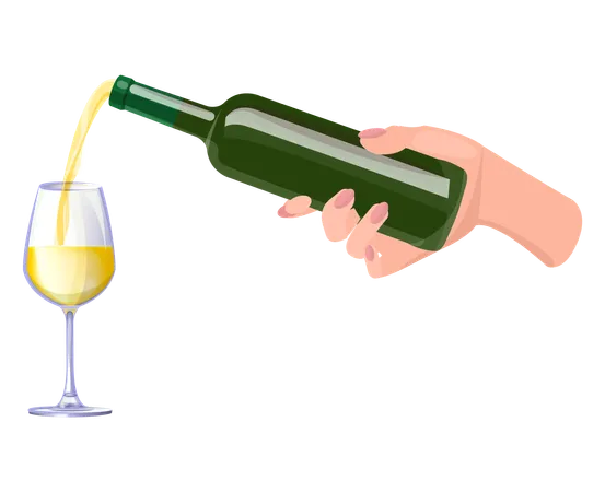 Bebida alcohólica vertida en vaso para celebración  Ilustración