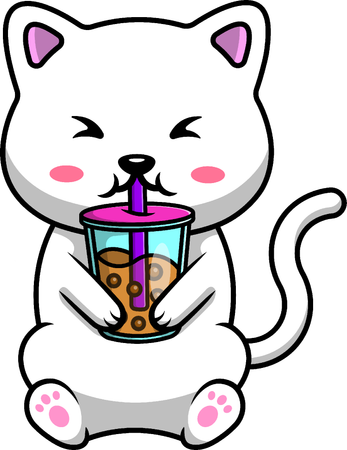 Gato bebe chá com leite Boba  Ilustração