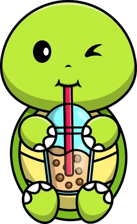 Bebida de tortuga té con leche de boba  Ilustración