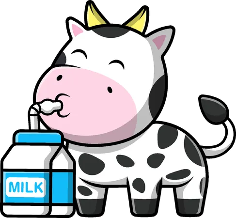 Vaca Bebe Leite Com Palha  Illustration