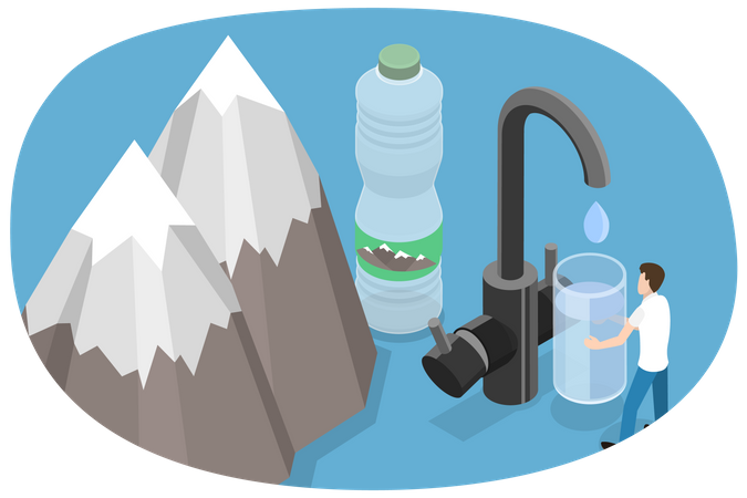 Água mineral fresca da montanha  Ilustração