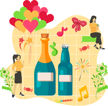 Bebidas alcohólicas de año nuevo.  Ilustración