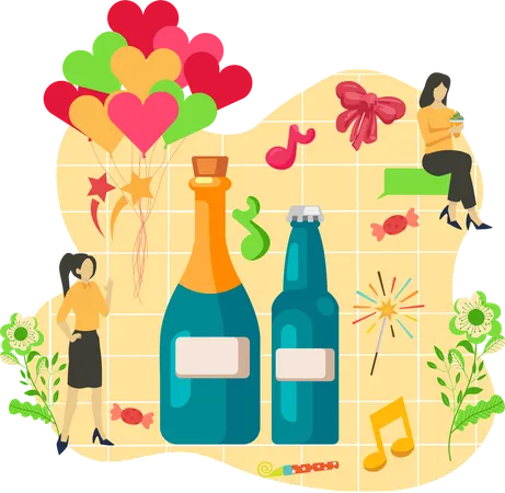 Bebidas alcohólicas de año nuevo.  Ilustración