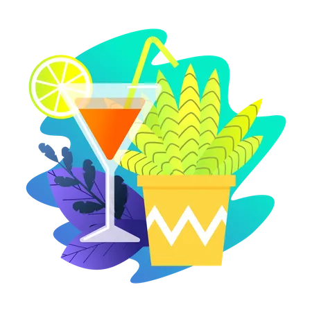 Bebidas e sol no verão  Ilustração