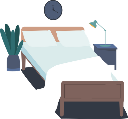 Bed in Bedroom Illustration
