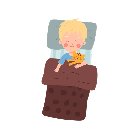 Bed with sleeping boy  Illustration