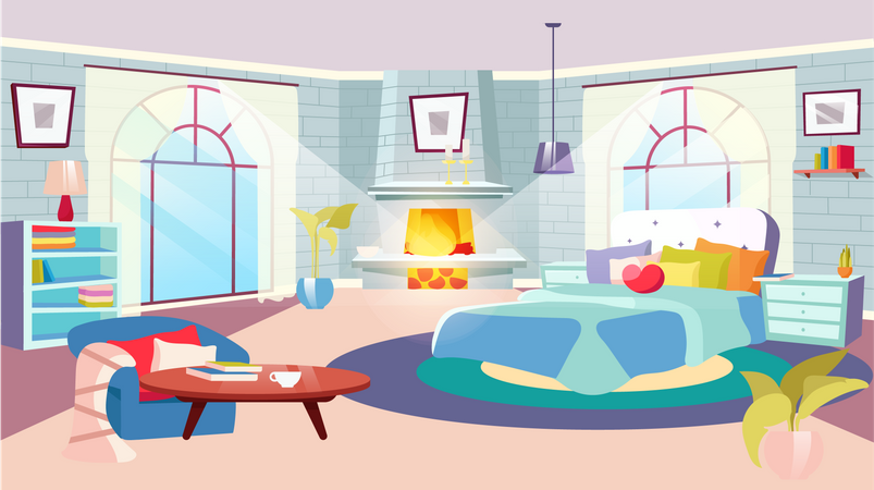 Bedroom interior at daytime  Illustration