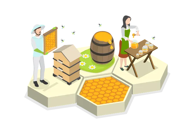 3 D Isometric Flat Vector Illustration Of Beekeeper Nature Apiculture And Ecology Illustration