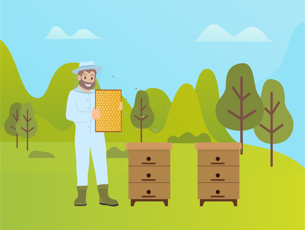 Beekeeper with honey comb  Illustration