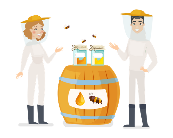 Beekeepers showing fresh harvest  Illustration