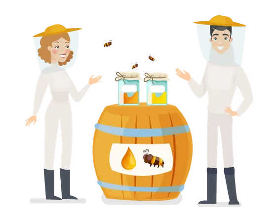 Beekeepers showing fresh harvest  Illustration