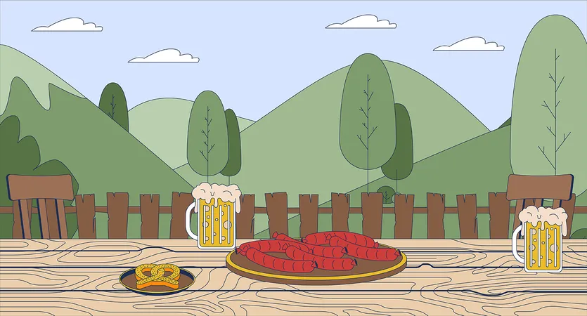 Beer and snacks for octoberfest celebration  Illustration