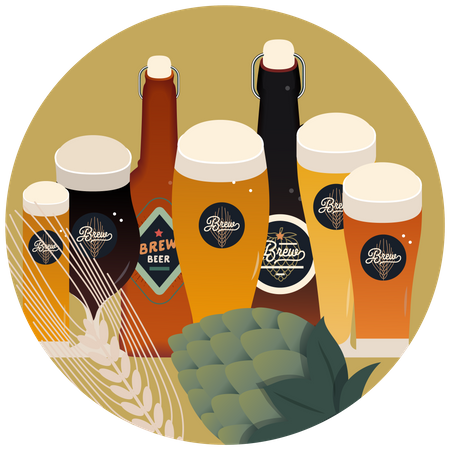 Beer Bottles and glass  Illustration