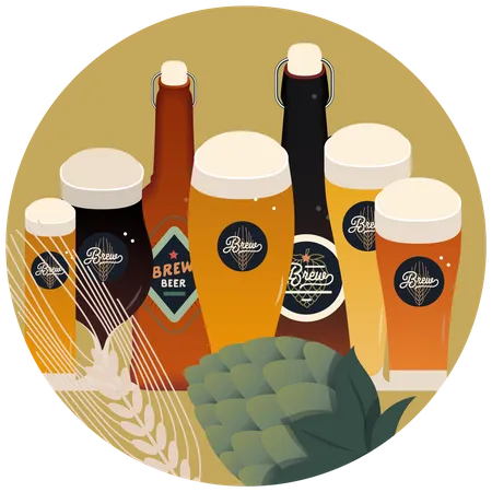 Beer Bottles and glass  Illustration