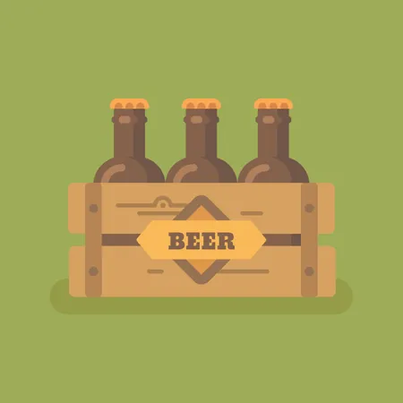 Beer crate with three beer bottles Illustration