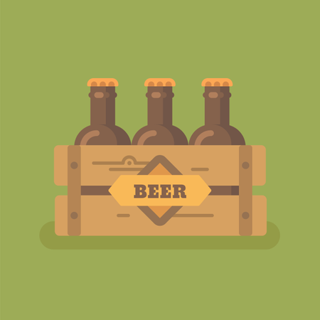 Beer crate with three beer bottles  Illustration